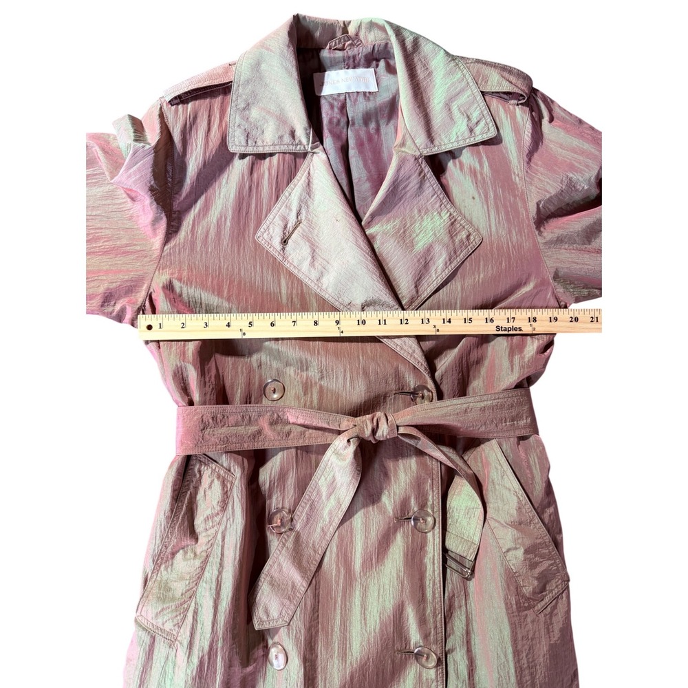 Vintage 90s Jones New York Trench Coat Sm Iridescent Pink Green Fairy Whimsical - Picture 13 of 13